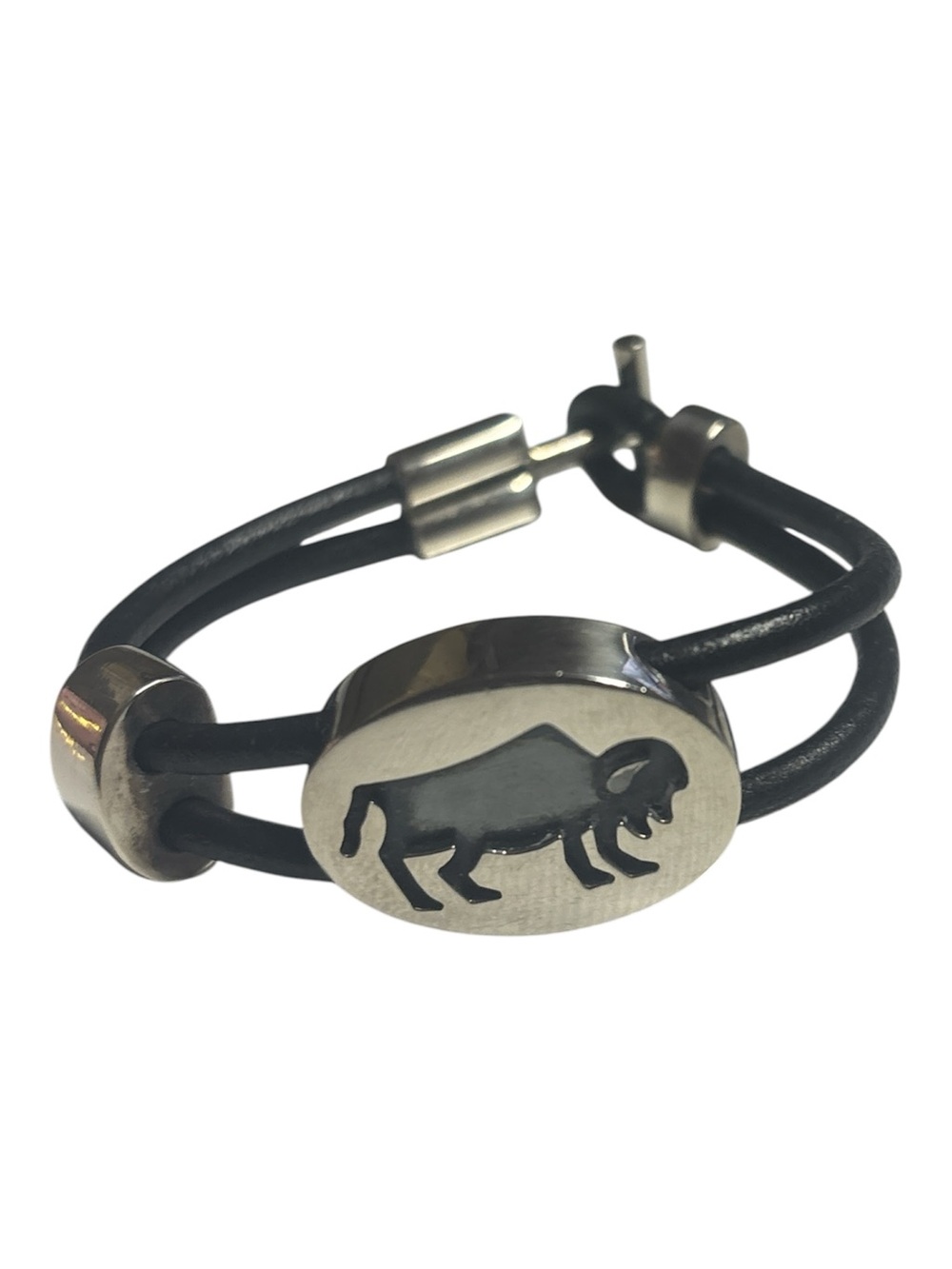 Taxco Mexico 925 sterling / onyx bison leather cord bracelet